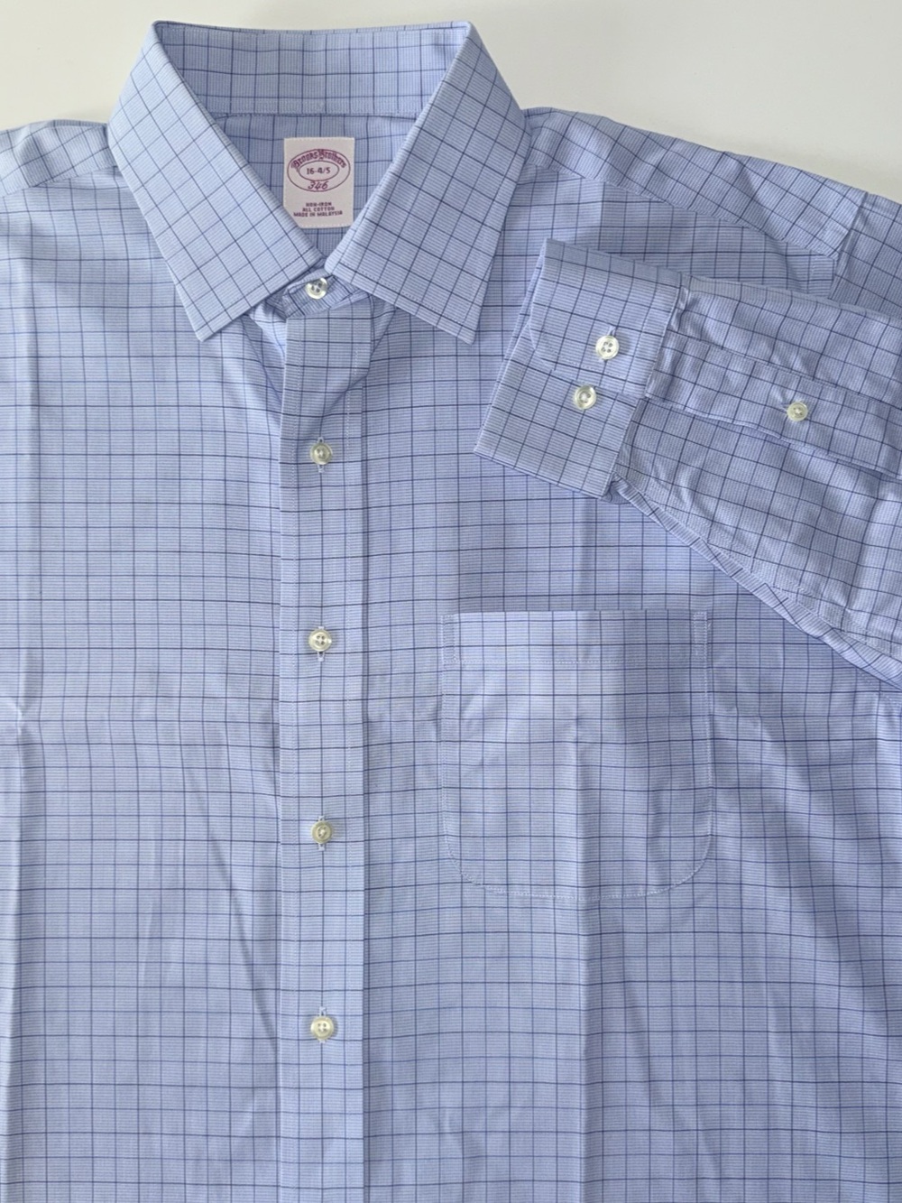 Brooks Brothers 346 Button Down Shirt Men's 16-4/5 Blue Cotton Check Non-Iron